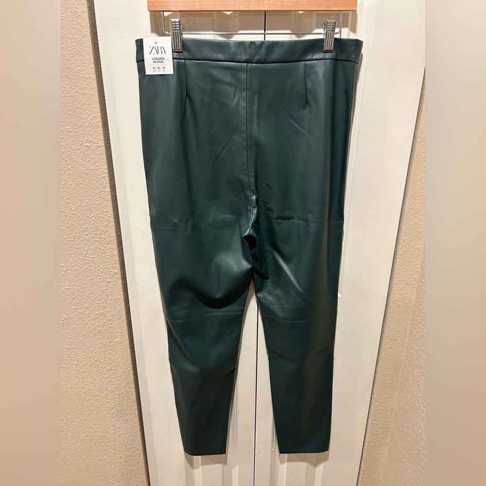 NWT Zara Legging Faux Leather High Rise Pants Forest green , Size XL - Picture 5 of 11